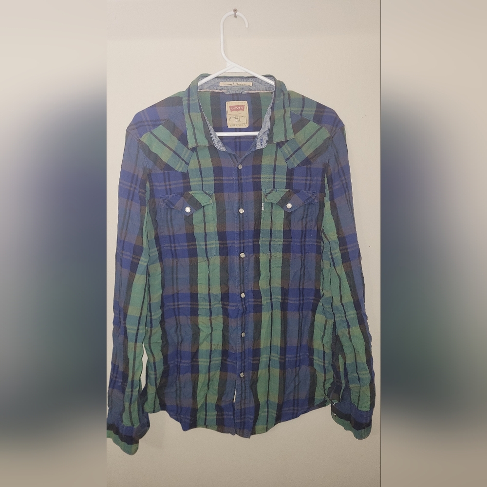 Pearlsnap brushpopper LEVIS, plaid button down collared shirt lrg mens